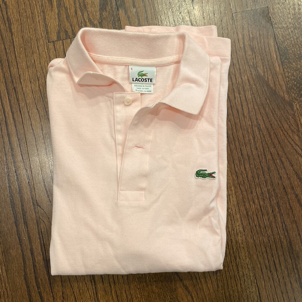Lacoste mens light pink polo shirt, size 6, AS IS